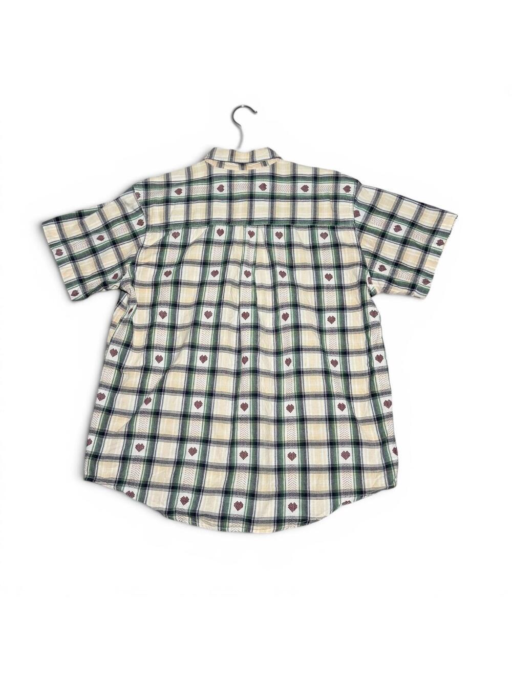 Vintage Plaid Short Sleeve Button-Up Shirt with Heart Pattern - Picture 2 of 4